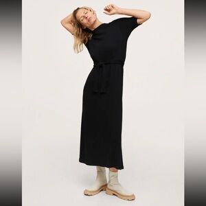 Mango ribbed knitted belted dress size S